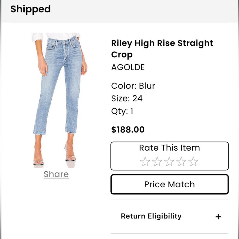 AGOLDE RILEY IN BLUR - SIZE 24